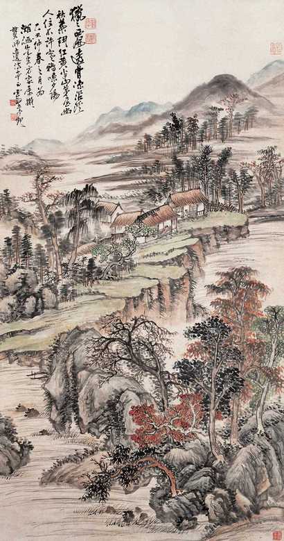 赵云壑 乙丑（1925年）作 秋山茅屋 立轴